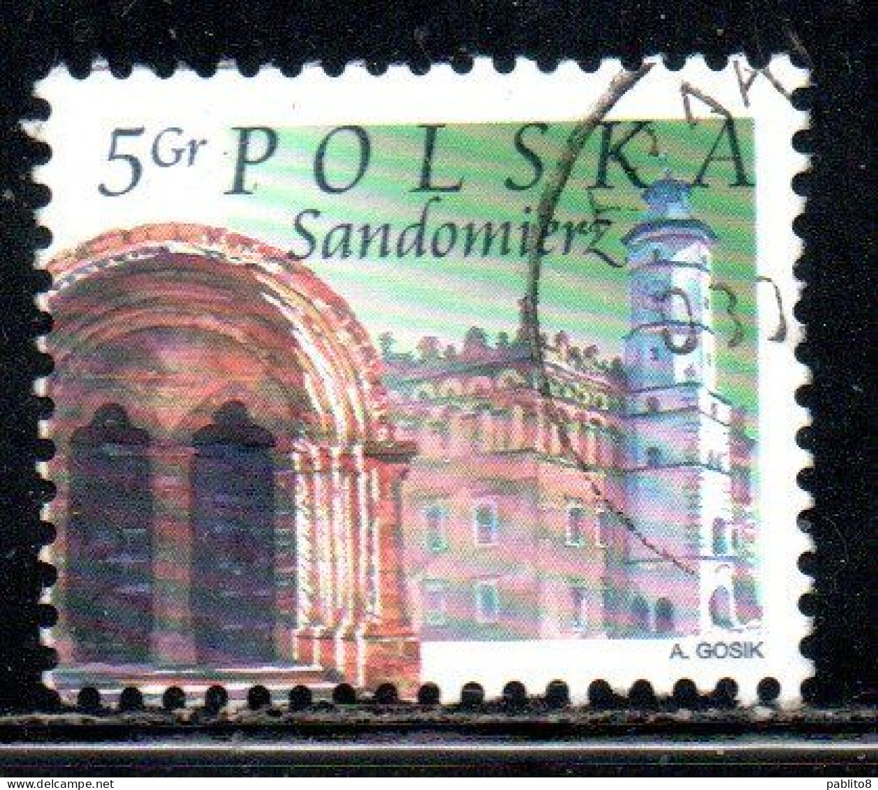 POLONIA POLAND POLSKA 2004 CITY TOWN HALL CHURCH ARCHWAY SANDOMIERZ 5g USATO USED OBLITERE' - Used Stamps