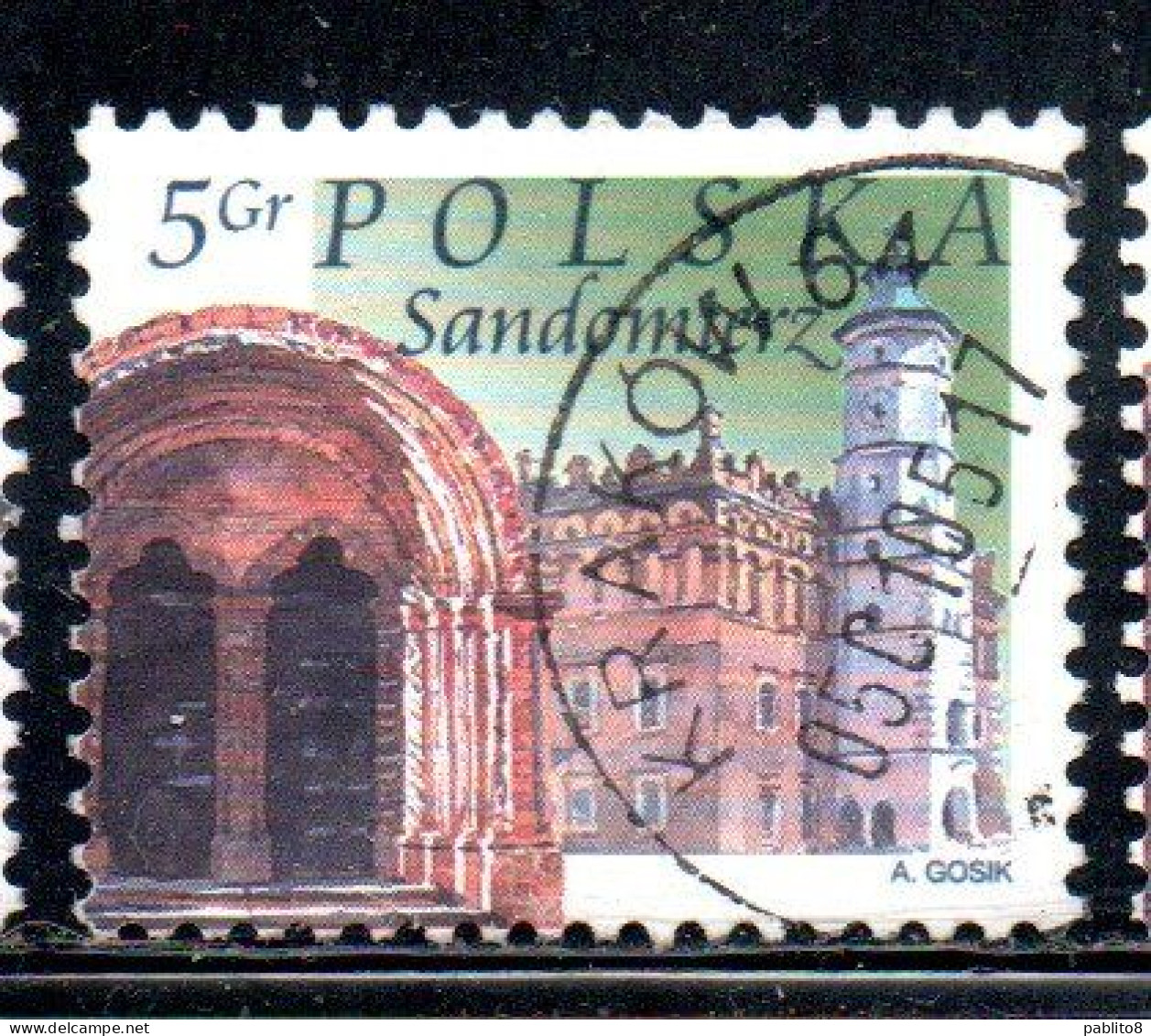 POLONIA POLAND POLSKA 2004 CITY TOWN HALL CHURCH ARCHWAY SANDOMIERZ 5g USATO USED OBLITERE' - Used Stamps