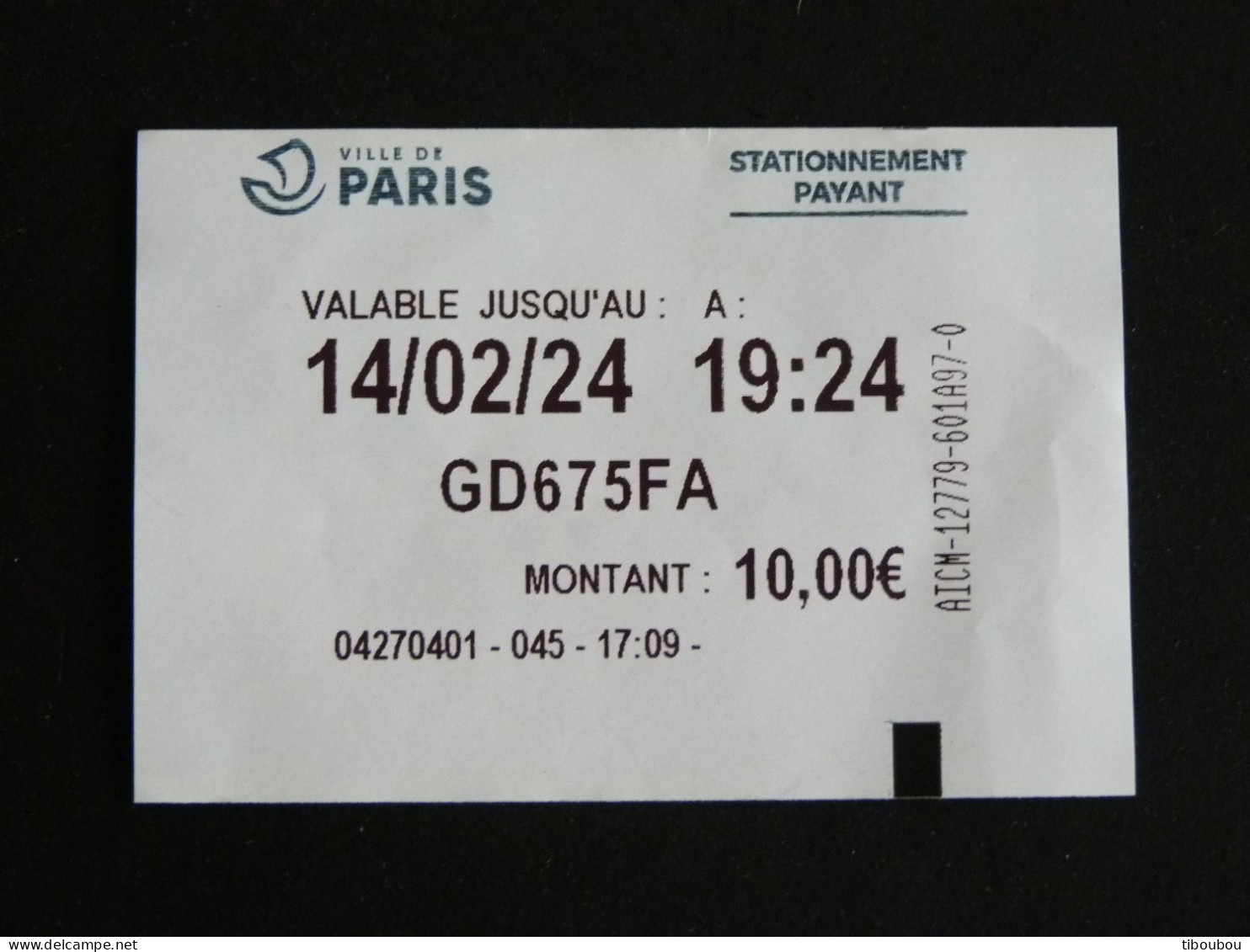 ***** TICKET STATIONNEMENT VILLE DE PARIS - Biglietti D'ingresso