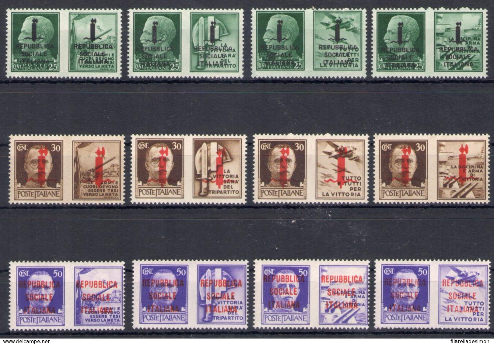 1944 Repubblica Sociale Italiana, Propaganda Di Guerra N. 49/60 - MNH** - Other & Unclassified