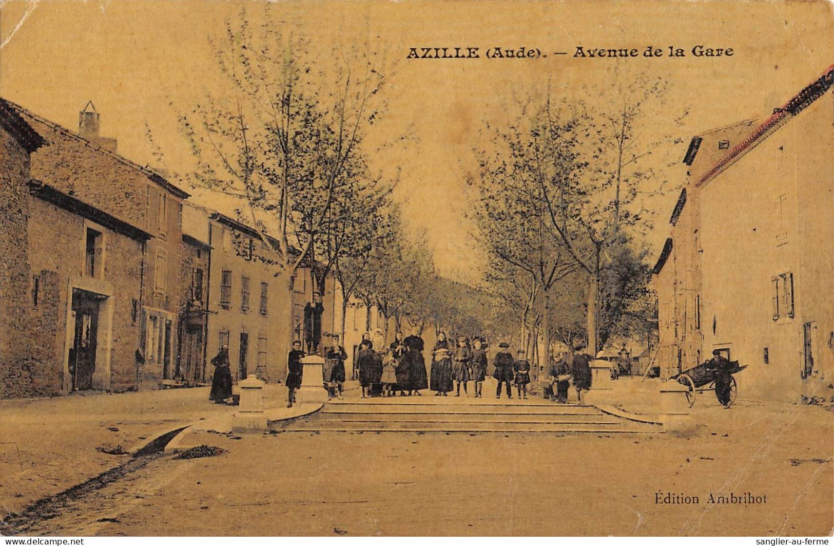 CPA 11 AZILLE / AVENUE DE LA GARE / Cpa émail RARE - Sonstige & Ohne Zuordnung