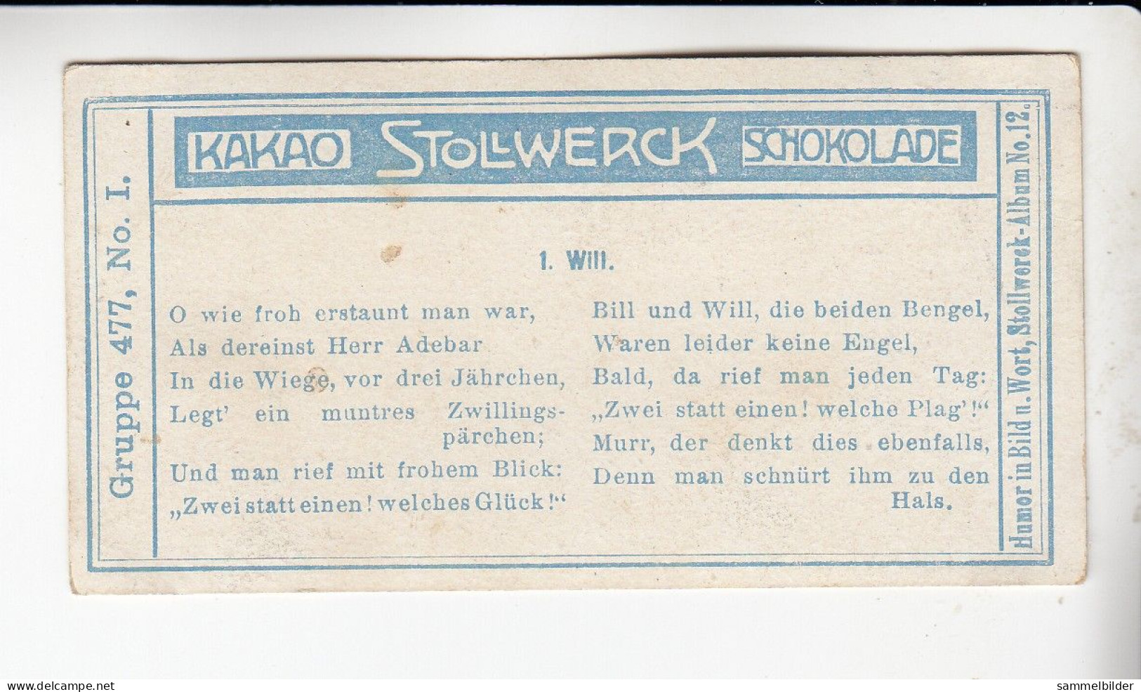 Stollwerck Album No 12 Frechdachse Will    Grp 477 #1 Von 1911 - Stollwerck