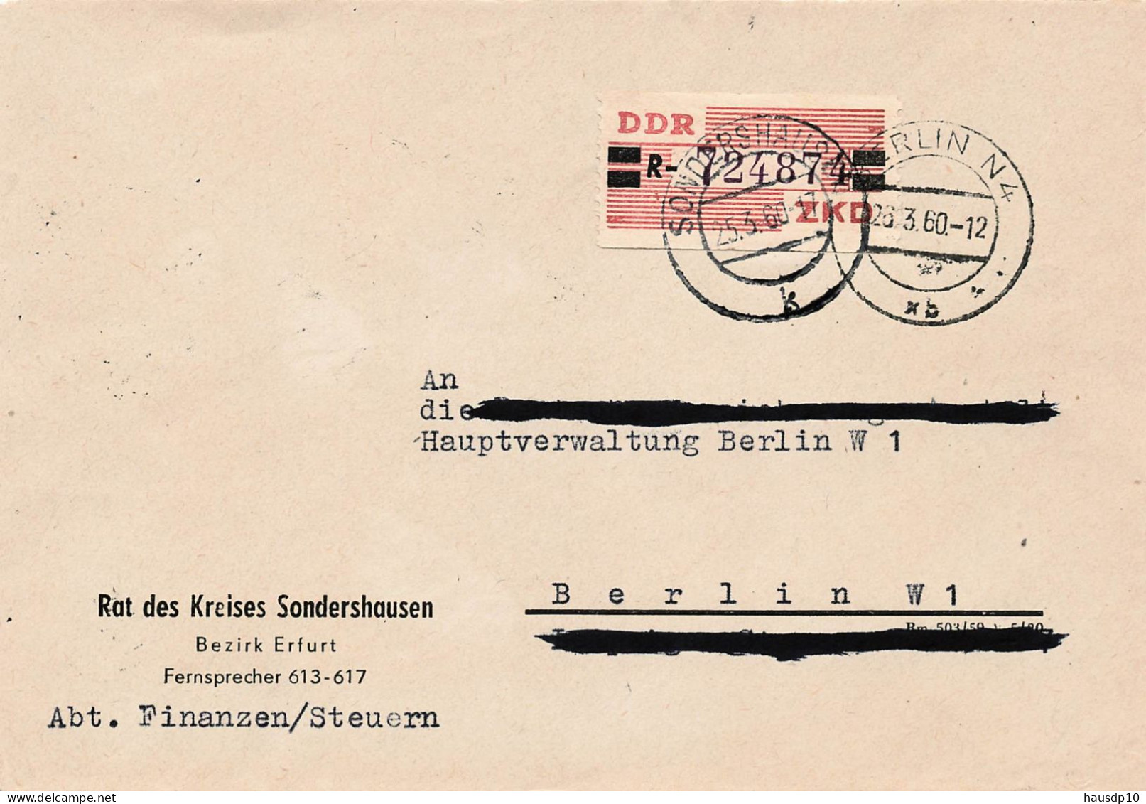 DDR Brief Dienst EF Rat Des Kreises Sonderhausen N. Berlin 1960 - Briefe U. Dokumente
