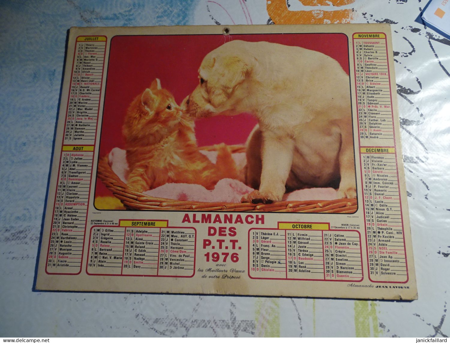 Calendrier Almanach Des Ptt 1976  Chatons Chaton Chiot - Groot Formaat: 1981-90