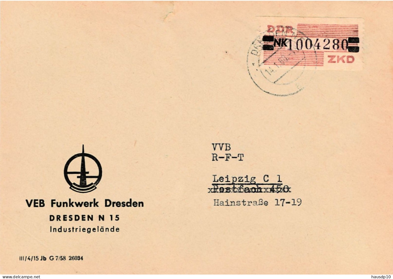 DDR Brief Dienst EF VEB Funkwerk Dresden 1960 - Briefe U. Dokumente