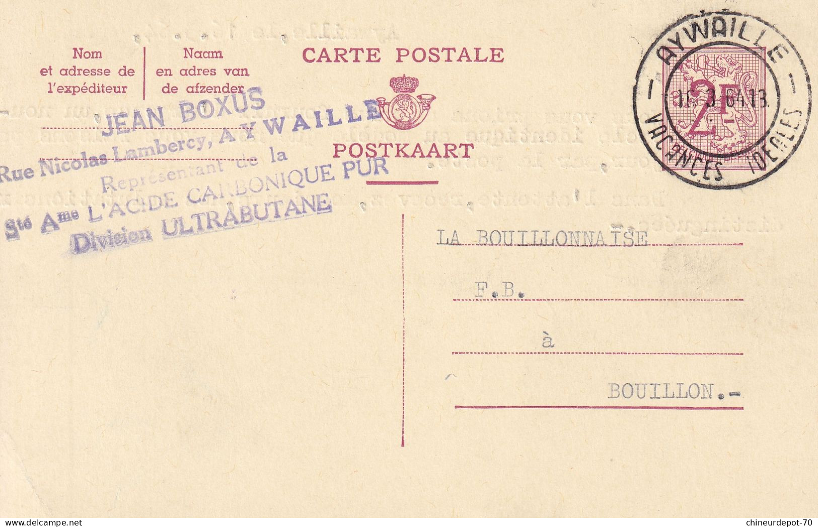 Jean Boxus Rue Nicolas Lambercy Aywaille Représentant De La Sté Ame L'acide Carbonique Pur Division Ultra Butane 1963 - Storia Postale