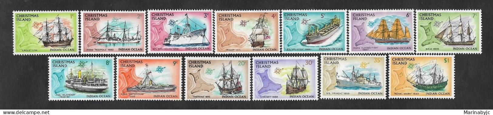 SE)1973 CHRISTMAS ISLAND, FROM THE BOATS SERIES, MARINE EXPLORATIONS OF THE INDIAN OCEAN, 13 MINT STAMPS - Altri - Asia