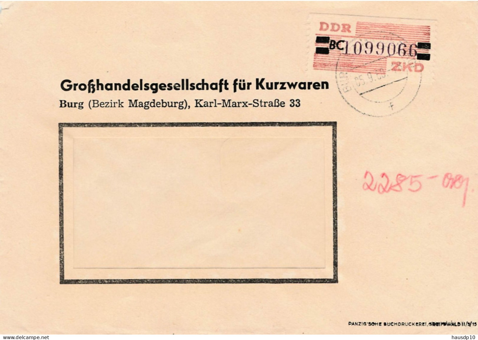 DDR Brief Dienst EF Großhandelsgesellschaft Für Kurzwaren Burg 1960 - Covers & Documents