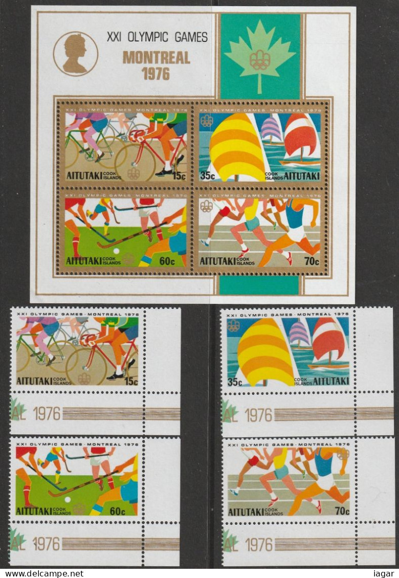 THEMATIC OLYMPIC GAMES:  MONTREAL '76.  CYCLING, SAILING, FIELD HOCKEY, RUNNING  -  AITUTAKI - Summer 1976: Montreal