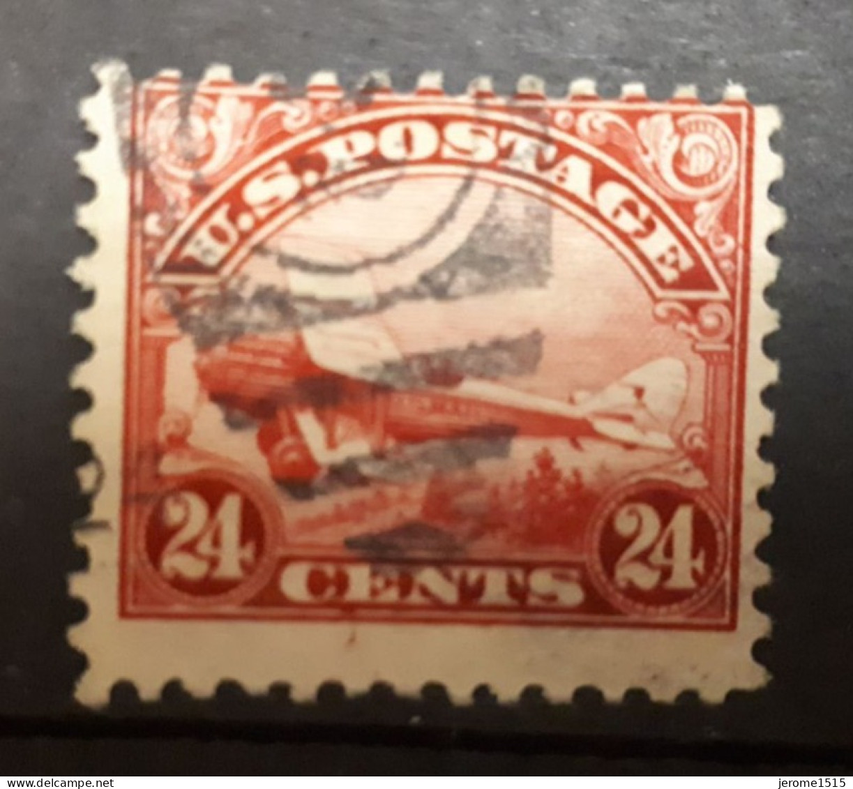 Timbres Etats-Unis : Poste Aérienne, Biplan 1923 - 1938 Yt N° 6  24 C Rouge & - 2a. 1941-1960 Afgestempeld