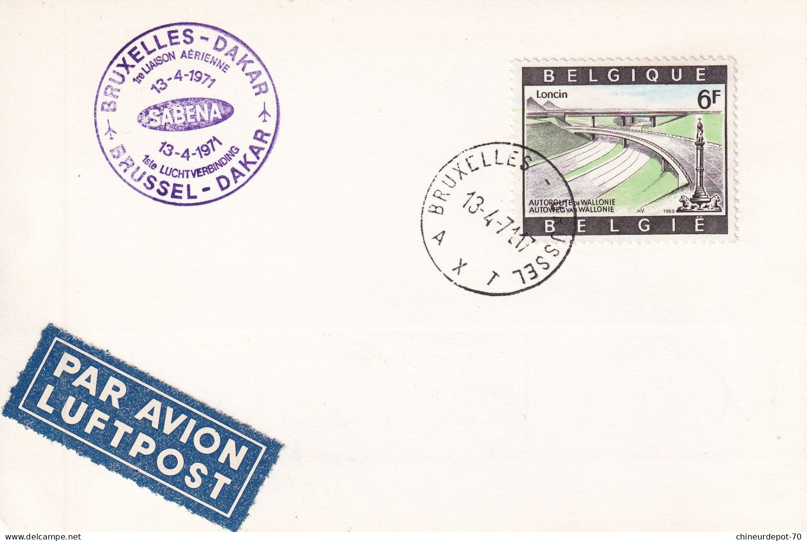 Bruxelles Dakar SABENA  Par Avion LUFTPOST  1971 - Brieven En Documenten