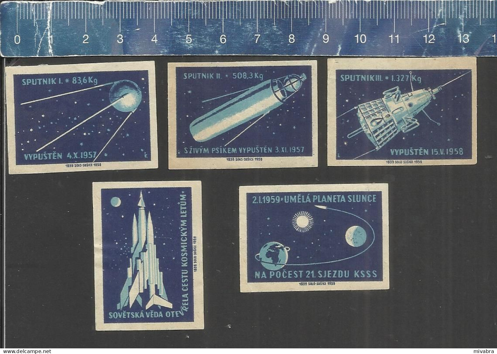 SPACE SPUTNIK ROCKET ESPACE KOSMOS RAKET RUIMTEVAART RAUM SATELLITES OLD CZECHOSLOVAKIAN MATCHBOX LABELS 1959 - Boites D'allumettes - Etiquettes