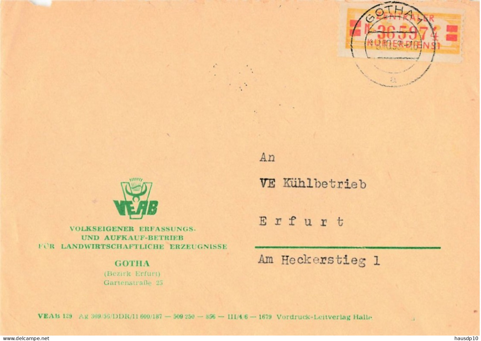 DDR Brief Dienst EF VEAB Gotha 1958 - Storia Postale