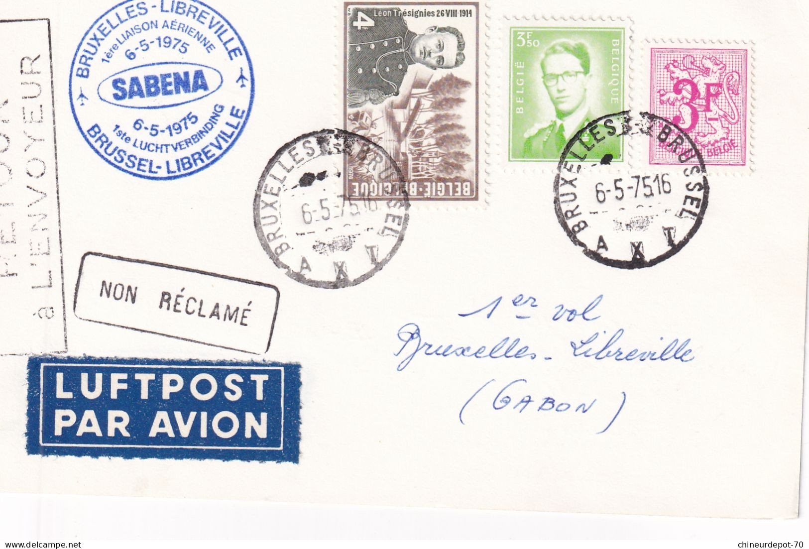 Bruxelles  Libreville SABENA  Par Avion LUFTPOST  1975 - Brieven En Documenten