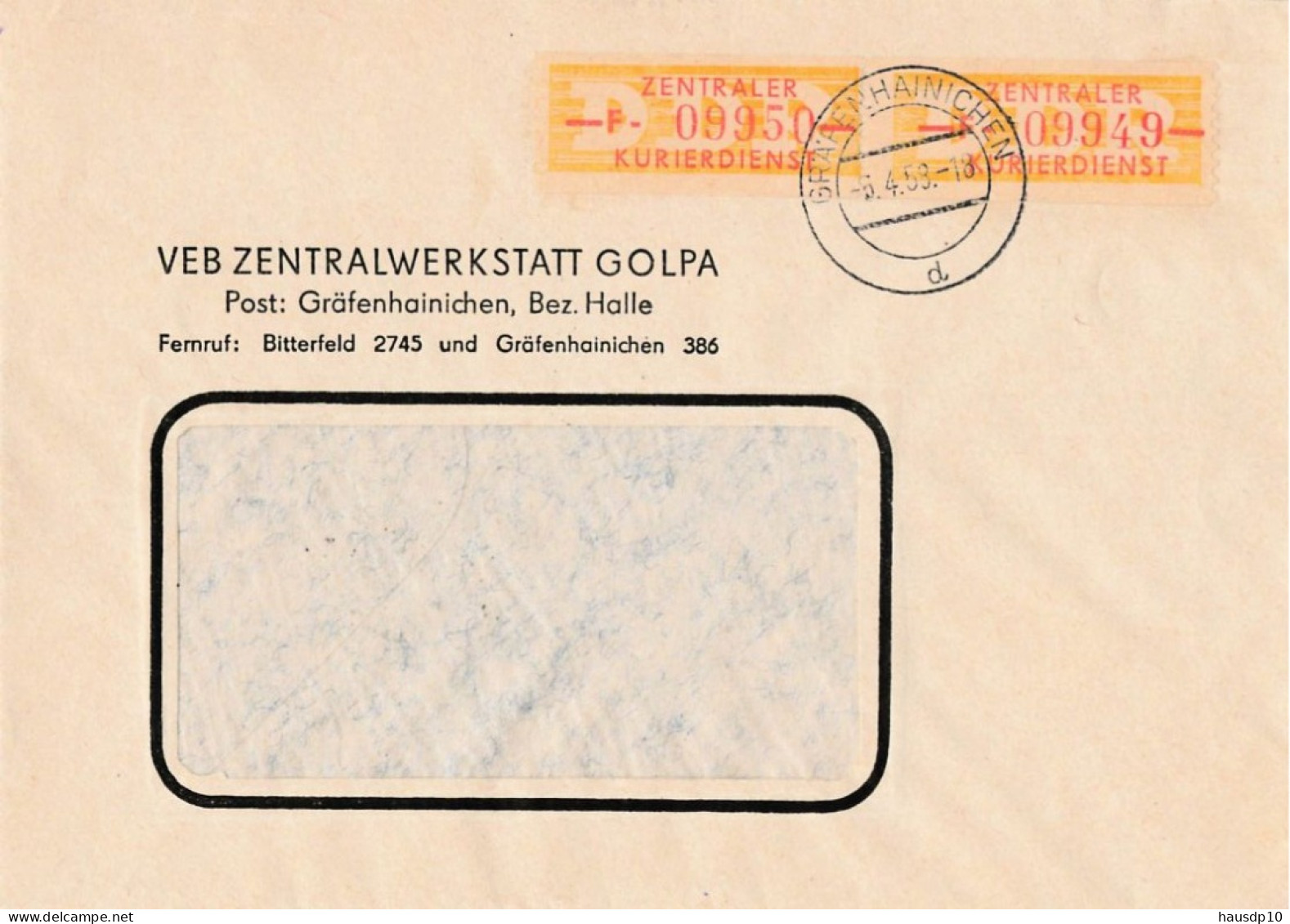 DDR Brief Dienst Mef VEB Zentralwerkstatt Golpa Gräfenhainichen 1958 - Brieven En Documenten