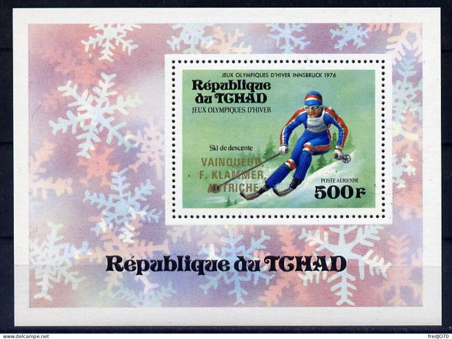 Tchad Bloc Surch. Or Gold Ovpt JO 76 ** - Hiver 1976: Innsbruck