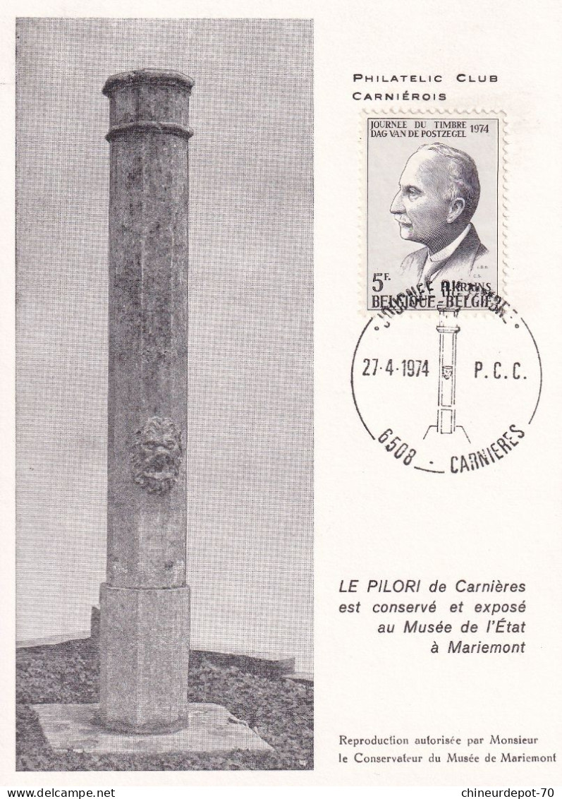 Philatélic Club Carnièrrois  Le Pilori De Carnières 1974 - Storia Postale