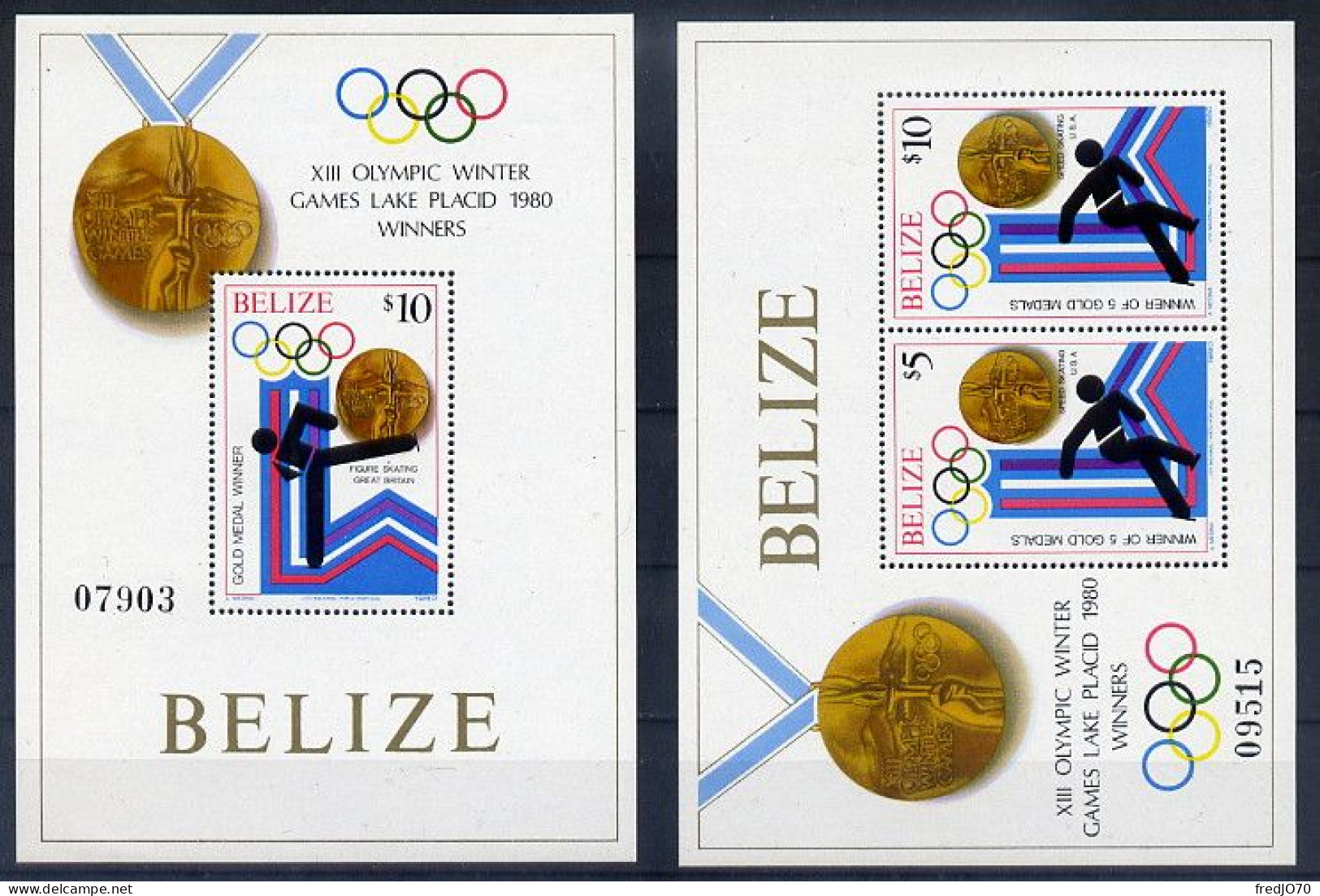 Belize Blocs Médailles JO 80 ** - Invierno 1980: Lake Placid