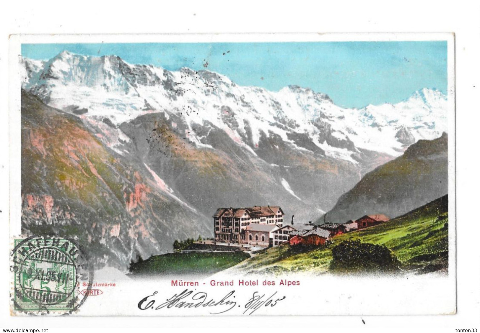 MURREN - SUISSE - CPA DOS SIMPLE COLORISEE De 1905 - Grand Hotel Des Alpes - TOUL 3 - - Mürren