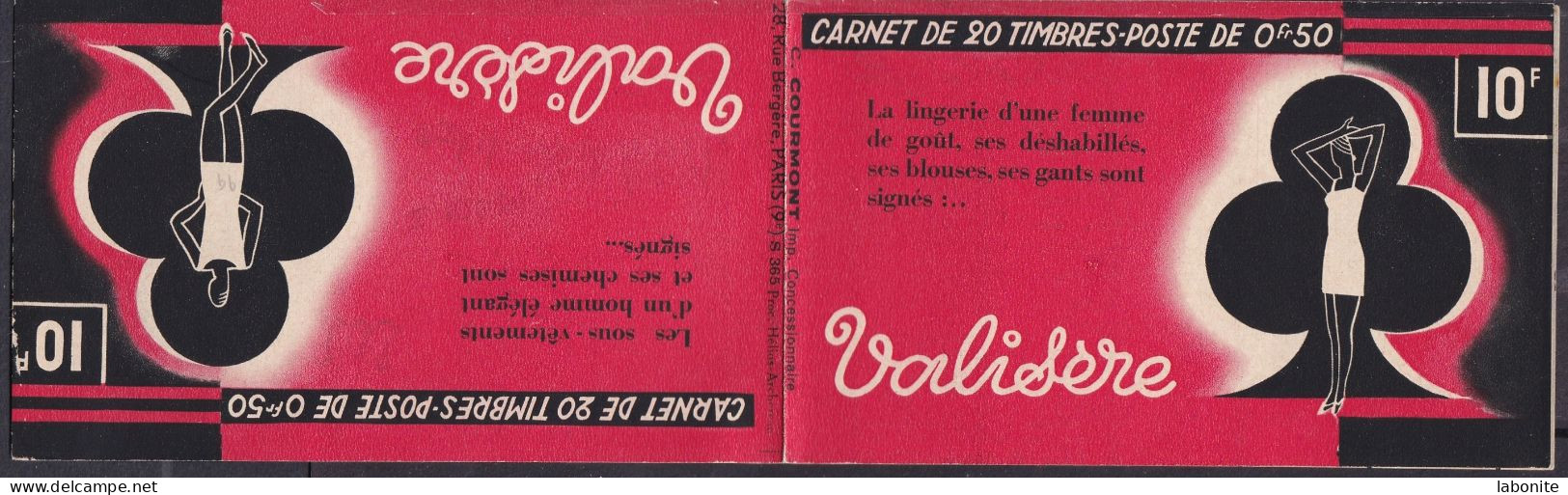 Publicité - YT 283-C46 Type Paix 50c  Type IIA - 1/2 Carnet Pub "Valisère X2"  Maury CA 203 Série 365 TTB** - Unused Stamps