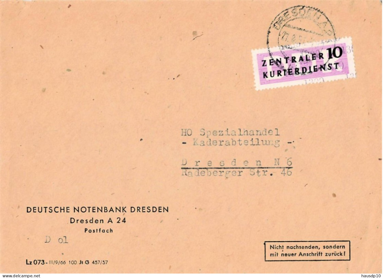 DDR Brief Dienst EF Deutsche Notenbank Dresden 1957 - Briefe U. Dokumente