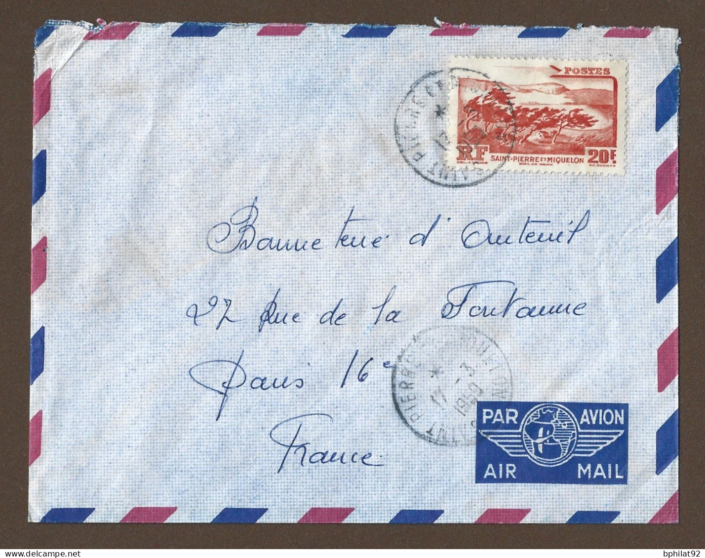 !!! LETTRE PAR AVION DE SAINT-PIERRE-ET-MIQUELON POUR LA FRANCE, DE MARS 1959 - Brieven En Documenten