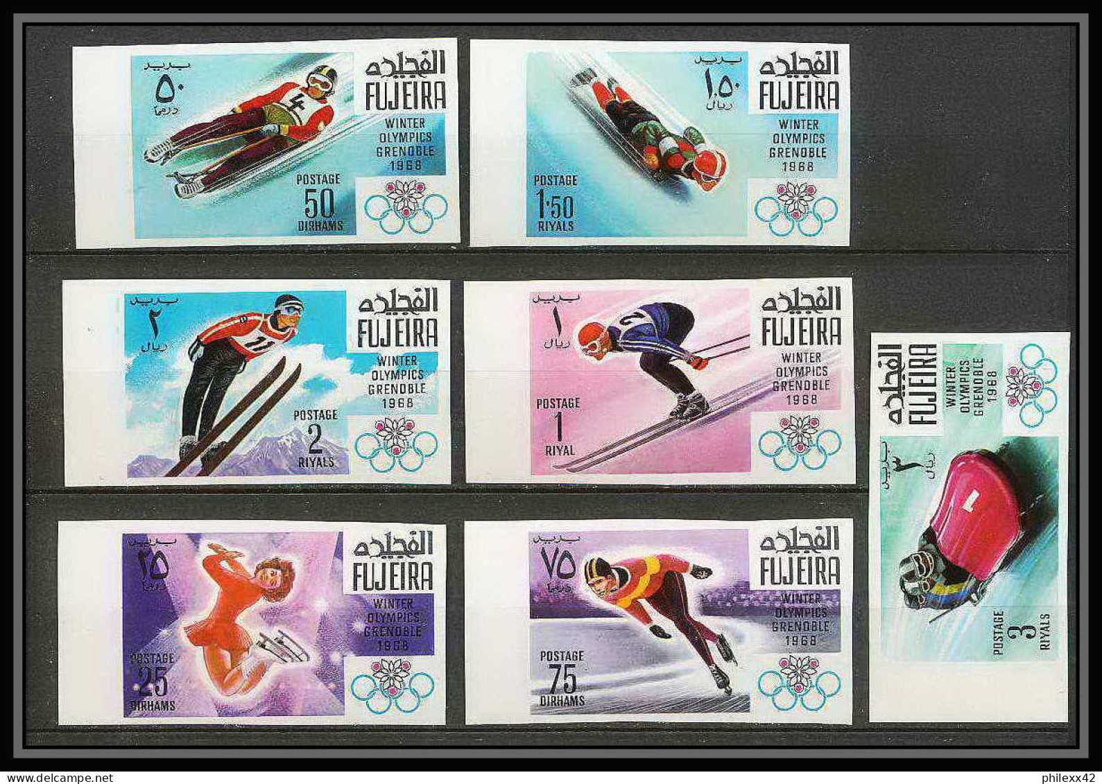 130 - Fujeira MNH ** Mi N° 214 / 220 B Jeux Olympiques (winter Olympic Games) GRENOBLE 1968 Non Dentelé (Imperf) - Hiver 1968: Grenoble