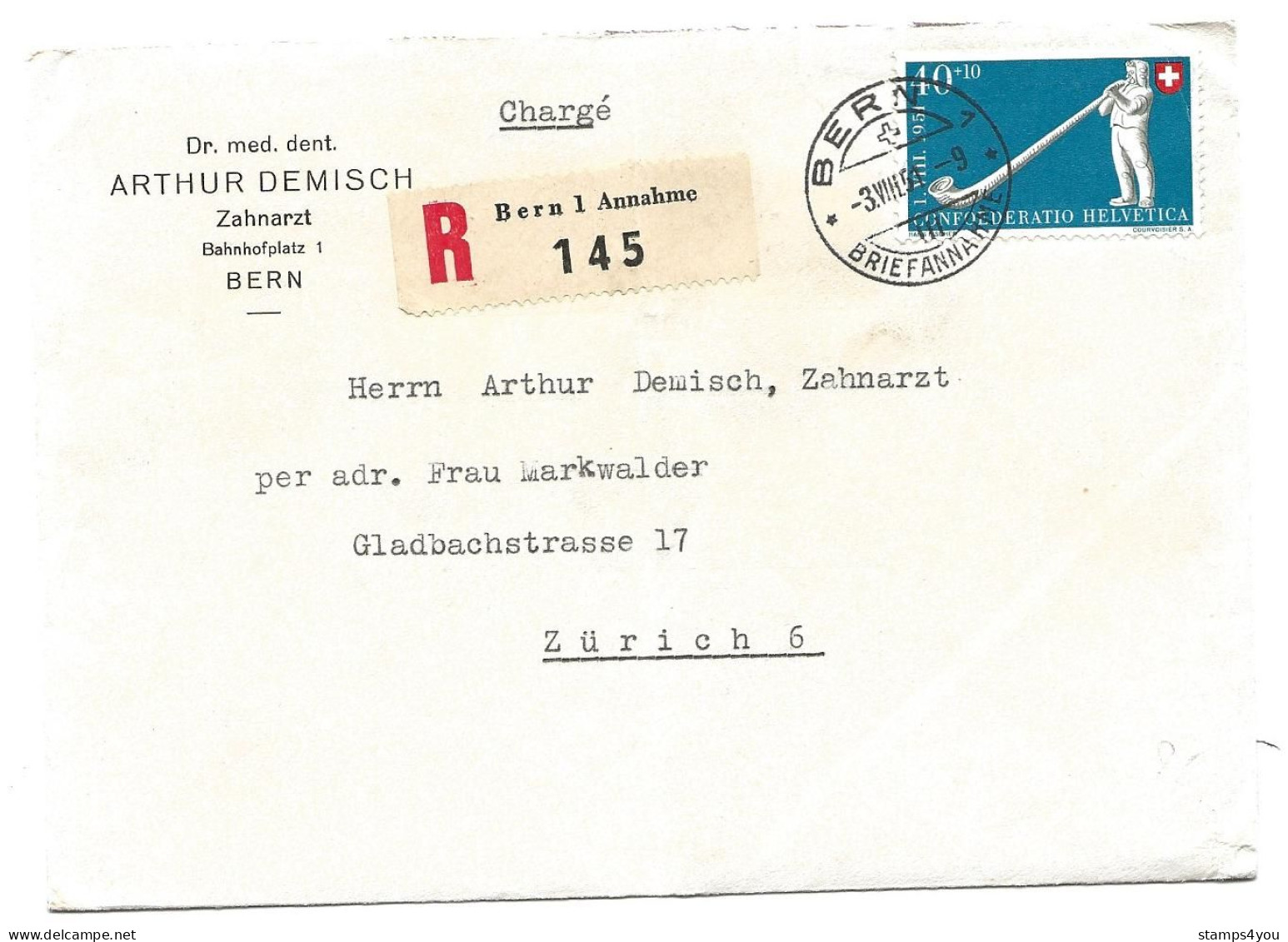 79 - 27 - Enveloppe Recommandée Avec Timbre Pro Patria  1951 - Cachet à Date Bern - Attention Léger Pli Vertical - Storia Postale