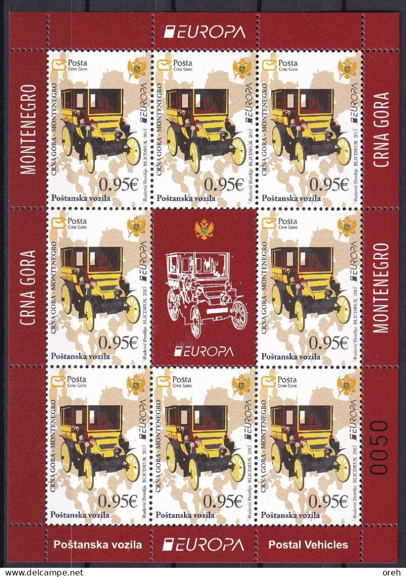 MONTENEGRO  2013, EUROPA CEPT,POSTAL WEICHELS,OLD CARS,SHEET,MNH - Montenegro