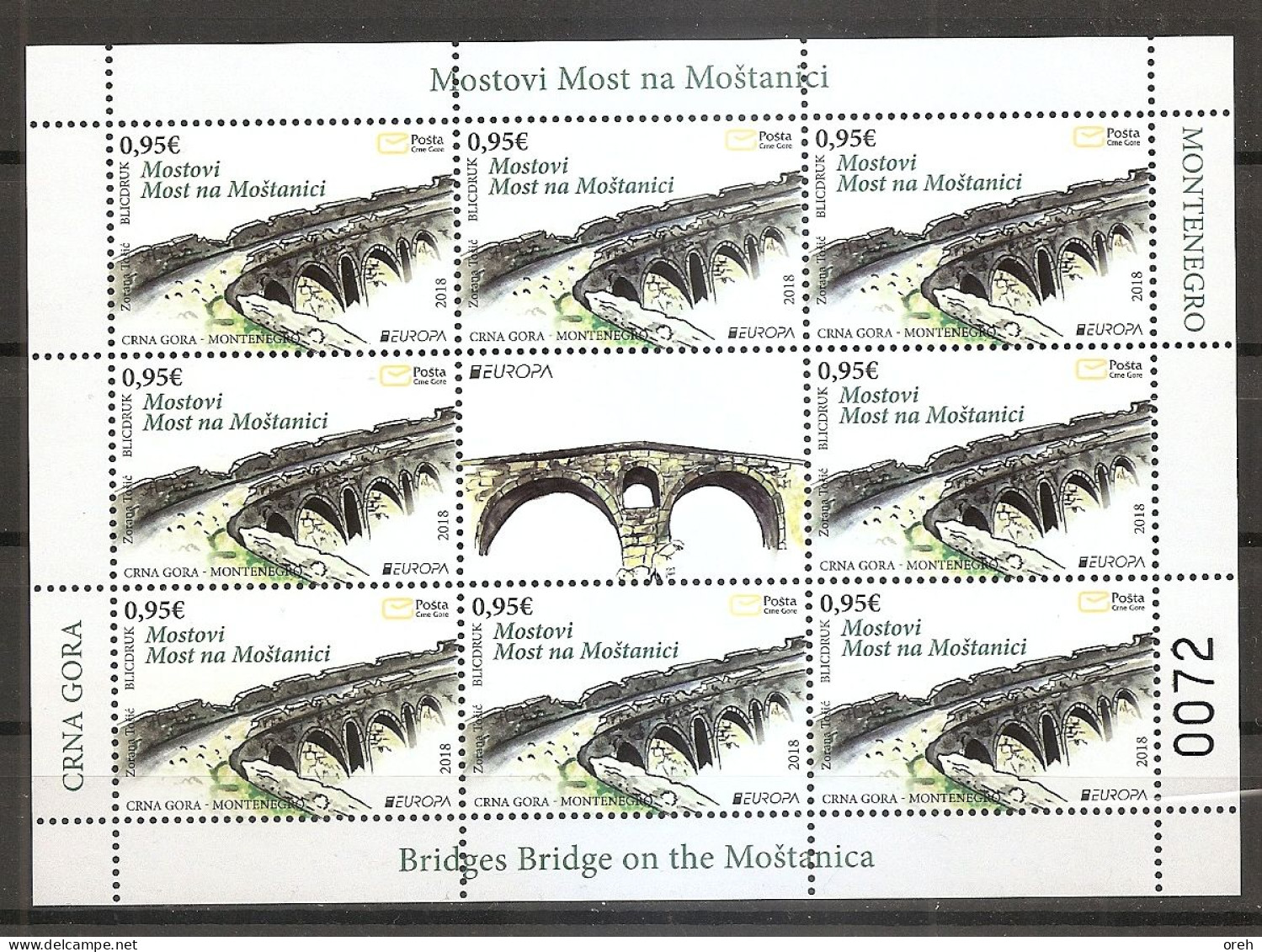 MONTENEGRO 2018,EUROPA CEPT,BRIDGES,SHEET,MNH - 2018