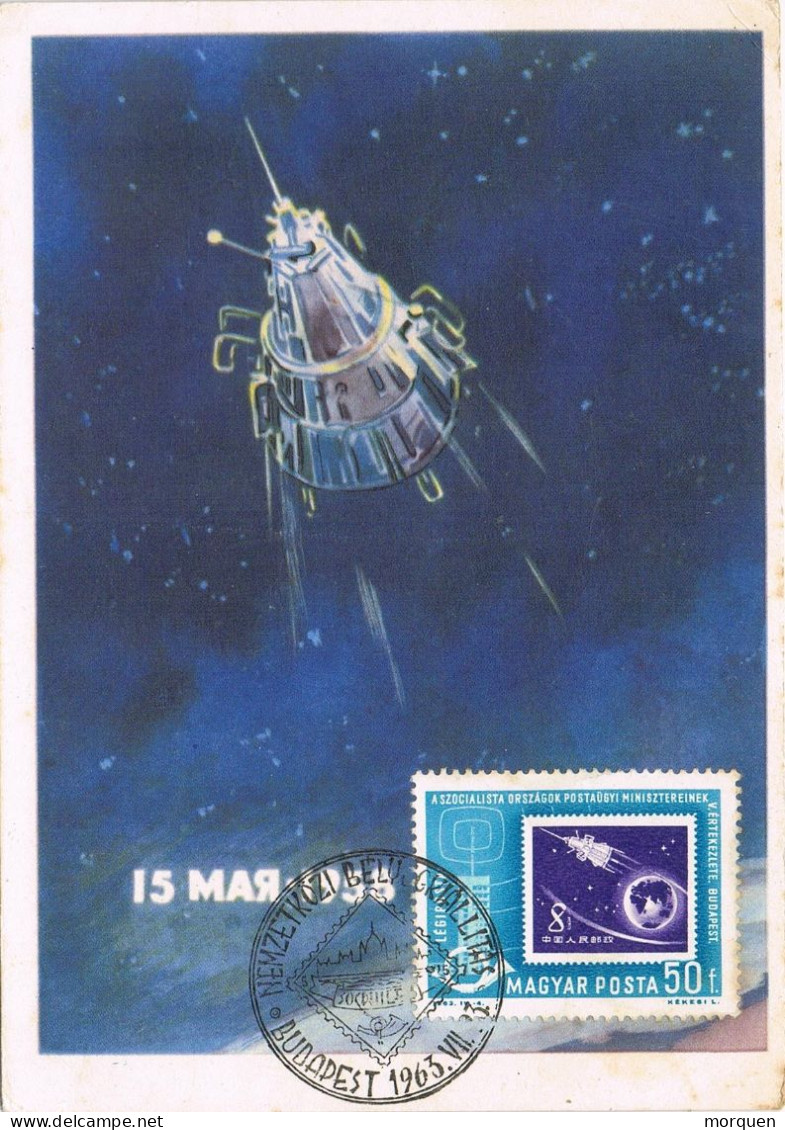 54187. Tarjeta Maxima BUDAPEST (Hungria( 1963. Theme SPACE, Carrera Espacial - Cartes-maximum (CM)