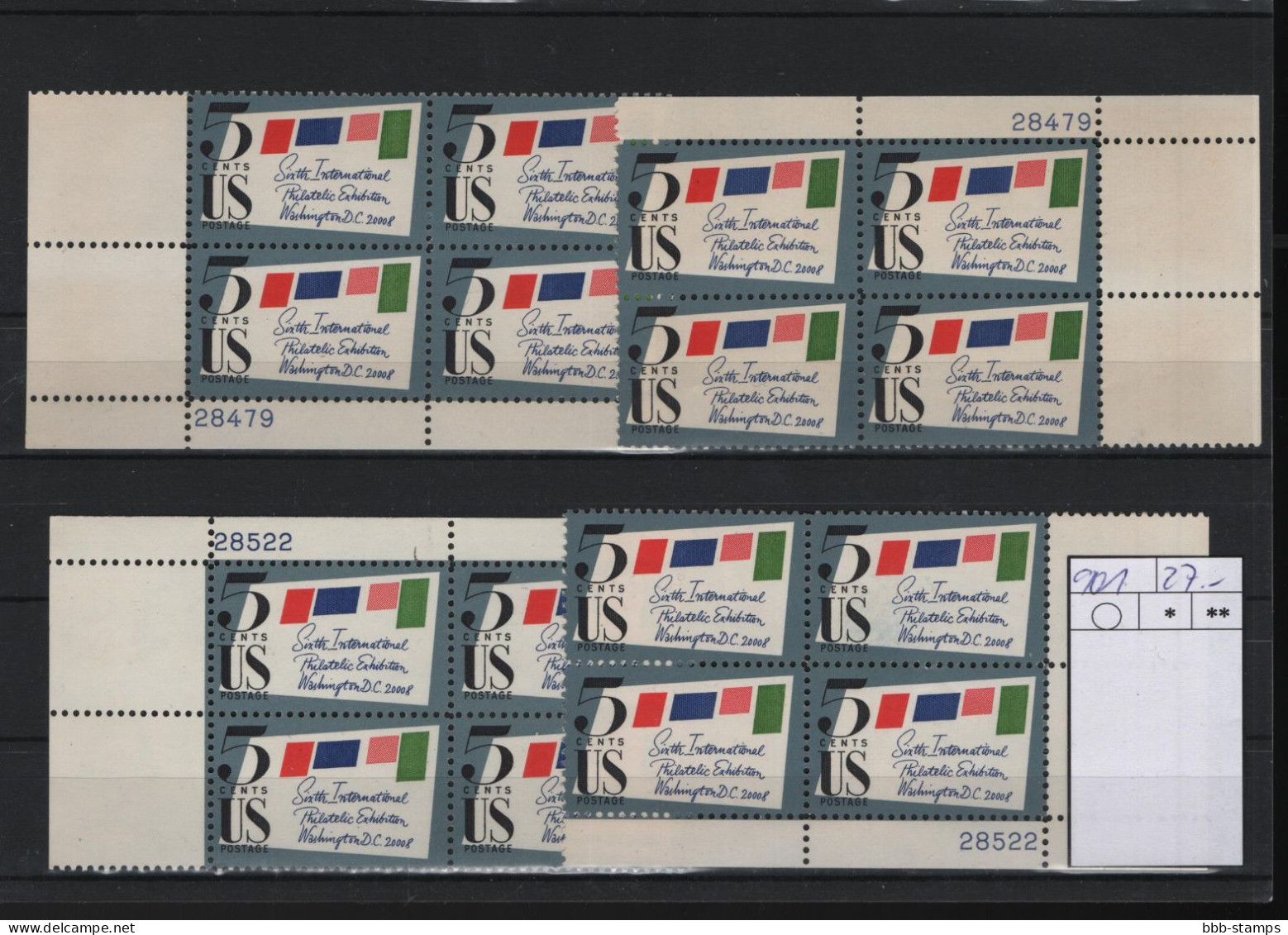 USA Michel Cat.No. Mnh/** 901 Different Positions And Different Plate Nos - Numéros De Planches