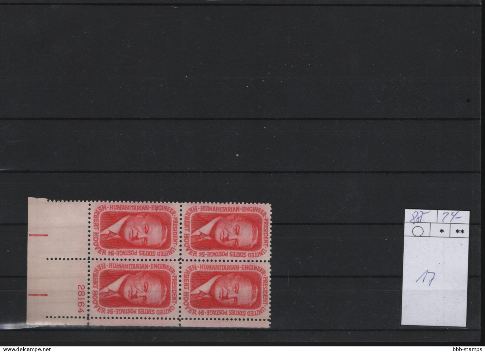 USA Michel Cat.No. Mnh/** 885 Different Positions And Different Plate Nos - Plate Blocks & Sheetlets