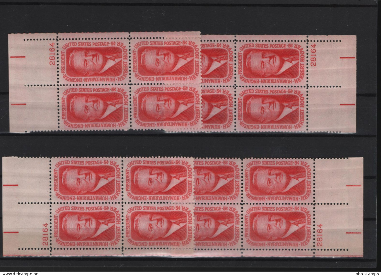 USA Michel Cat.No. Mnh/** 885 Different Positions And Different Plate Nos - Plate Blocks & Sheetlets