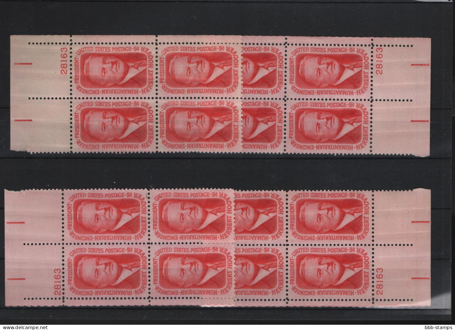 USA Michel Cat.No. Mnh/** 885 Different Positions And Different Plate Nos - Plate Blocks & Sheetlets