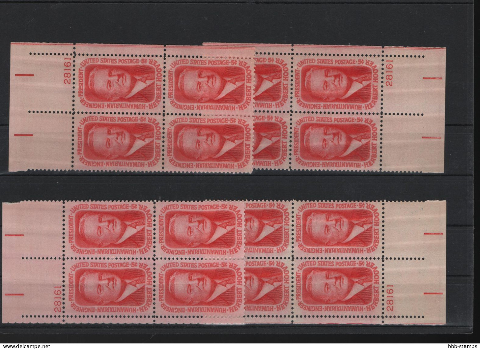 USA Michel Cat.No. Mnh/** 885 Different Positions And Different Plate Nos - Plate Blocks & Sheetlets