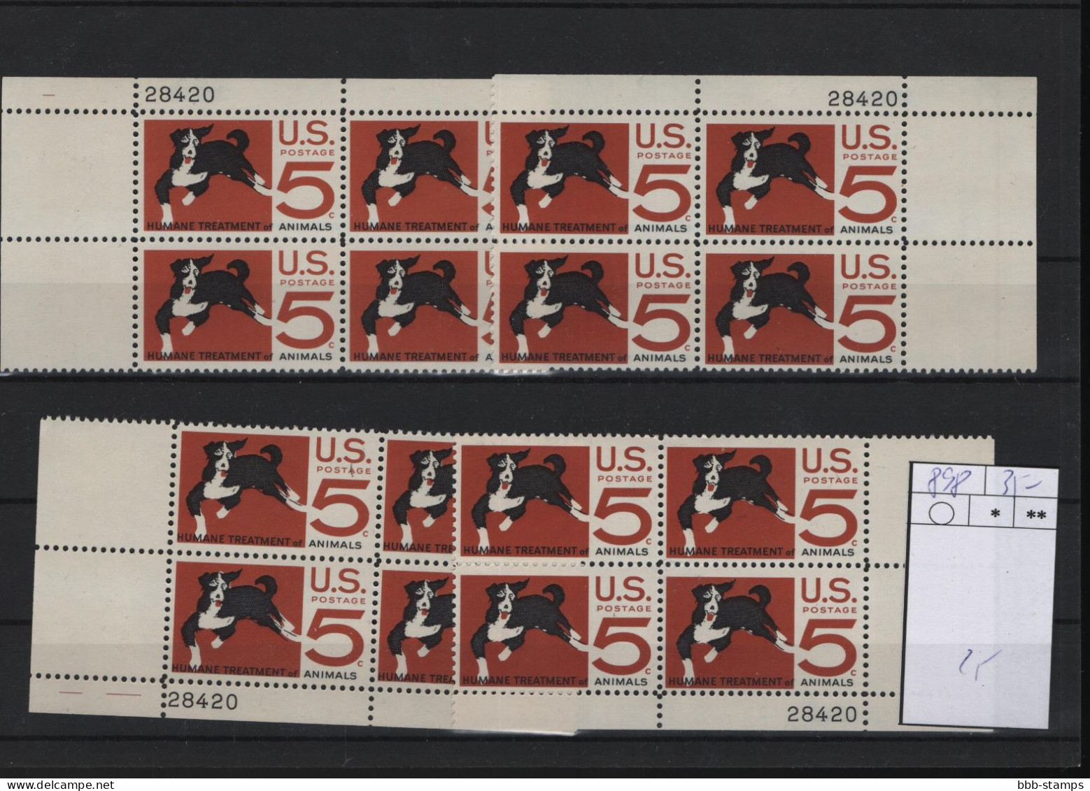 USA Michel Cat.No. Mnh/** 898 Different Positions And Different Plate Nos - Plate Blocks & Sheetlets