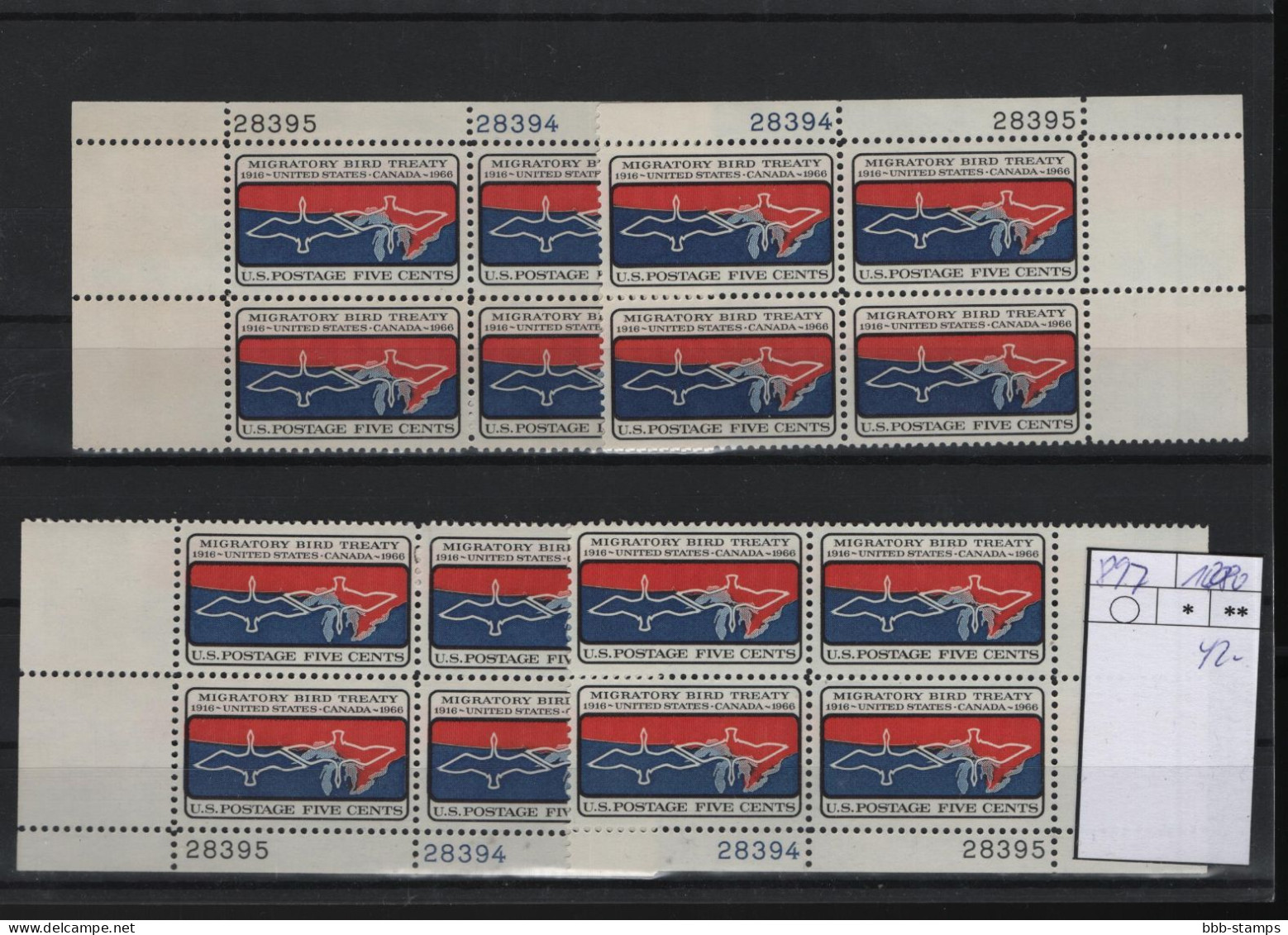 USA Michel Cat.No. Mnh/** 897 Different Positions And Different Plate Nos - Plate Blocks & Sheetlets