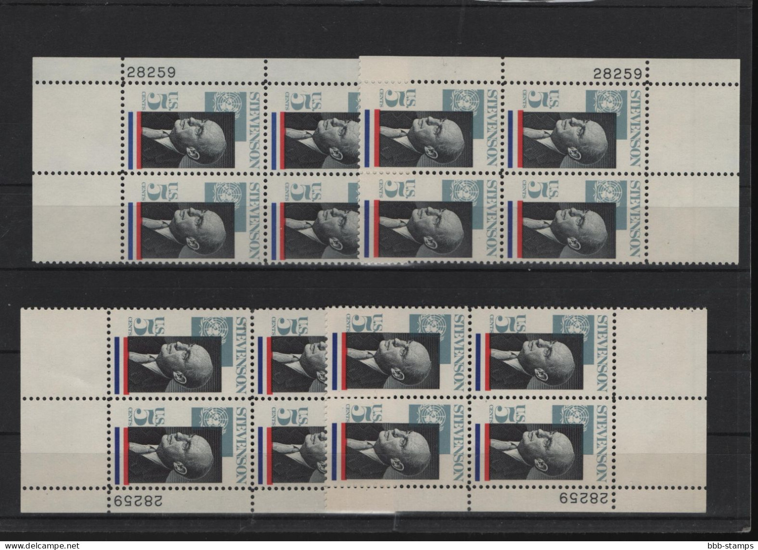 USA Michel Cat.No. Mnh/** 891 Different Positions And Different Plate Nos - Plate Blocks & Sheetlets