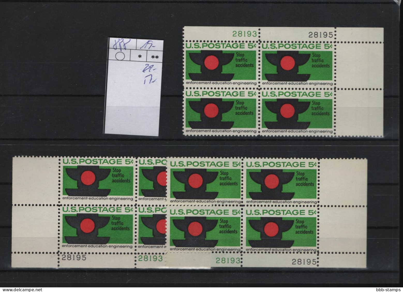 USA Michel Cat.No. Mnh/** 888 Different Positions And Different Plate Nos - Numéros De Planches