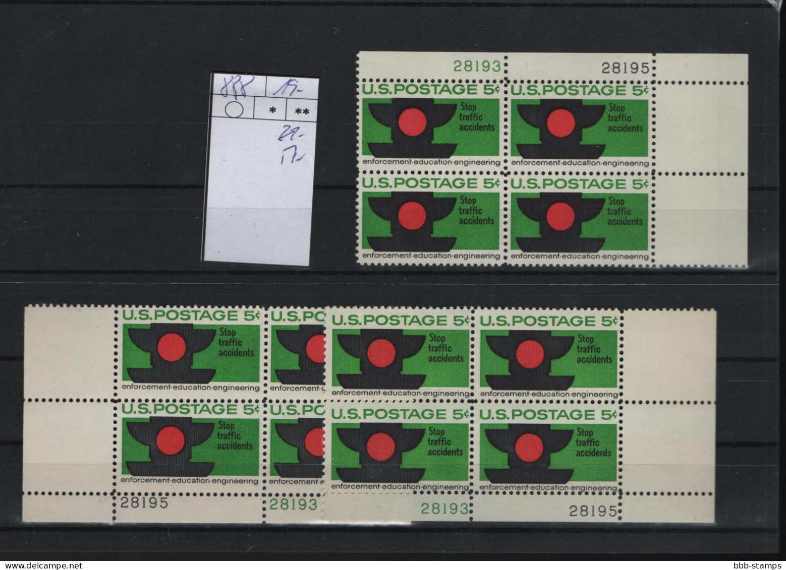 USA Michel Cat.No. Mnh/** 888 Different Positions And Different Plate Nos - Numero Di Lastre