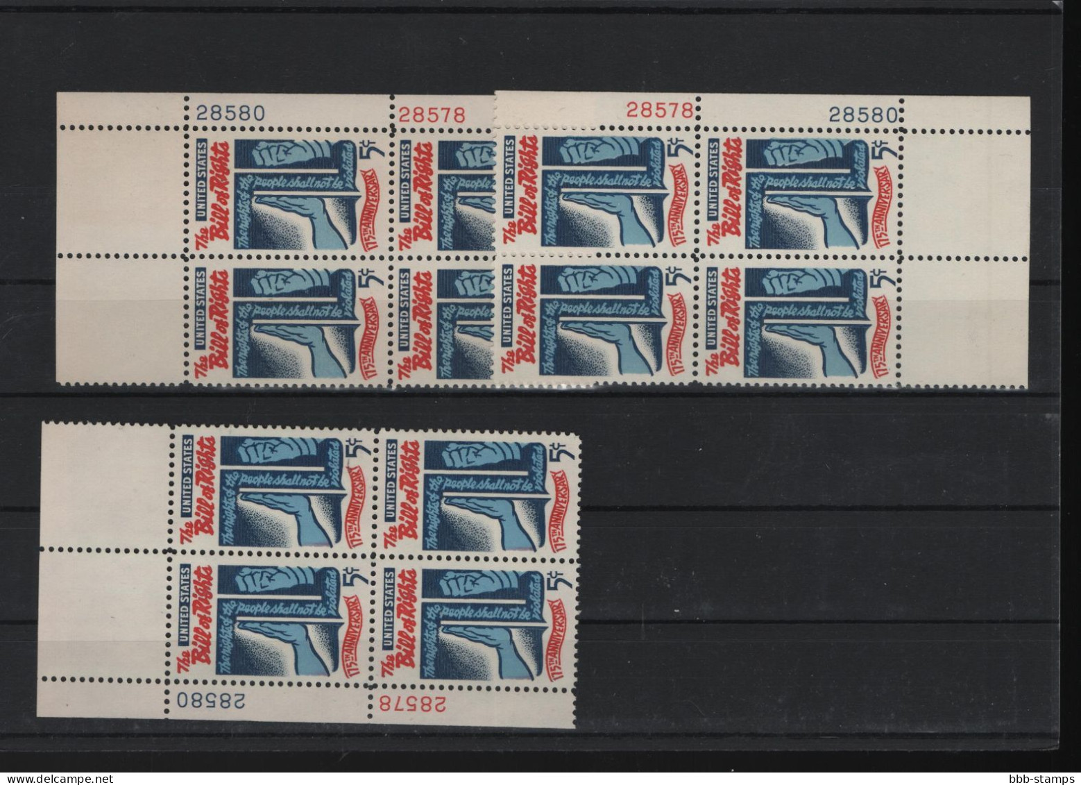 USA Michel Cat.No. Mnh/** 903 Different Positions And Different Plate Nos - Plate Blocks & Sheetlets