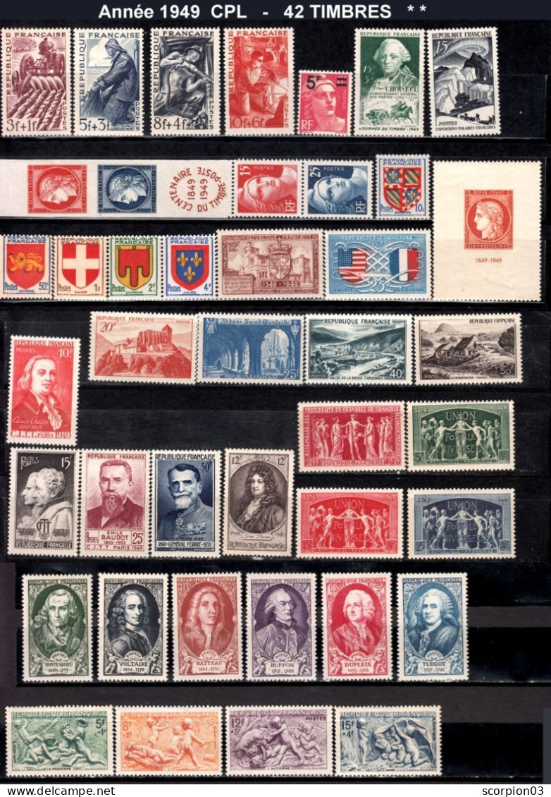 France Année Complete 1949 - 42 Timbres* * TB - 1940-1949