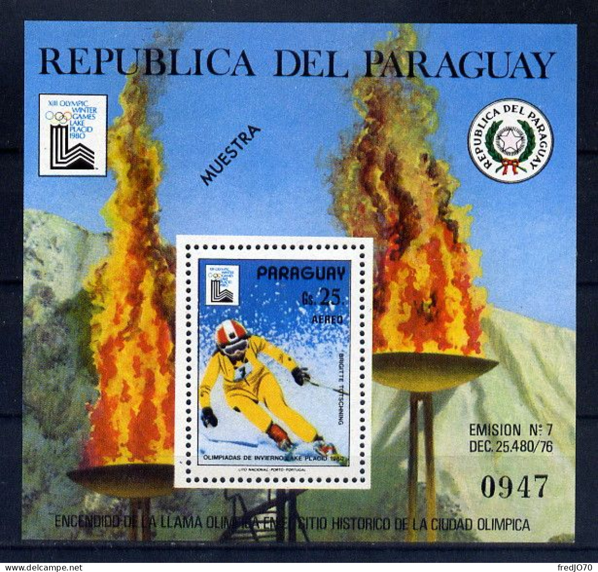 Paraguay Bloc Ski Muestra JO 80 ** - Hiver 1980: Lake Placid