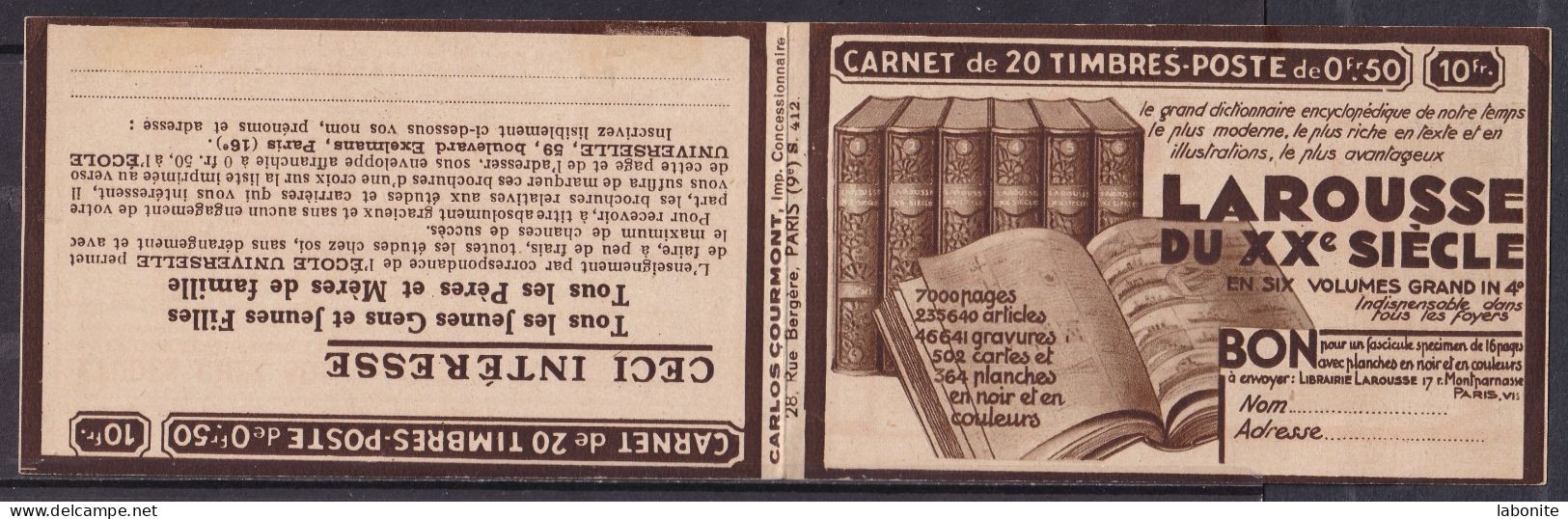 Publicité - Couverture De Carnet Vide  Paix  50c  Type III - 283-C67  Série 412  (Maury CA 213) TTB - Nuovi