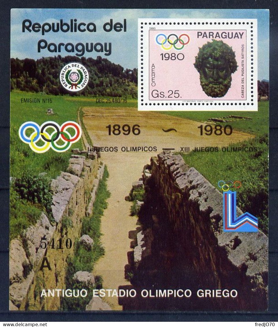 Paraguay Bloc Tête Statue JO 80 ** - Hiver 1980: Lake Placid