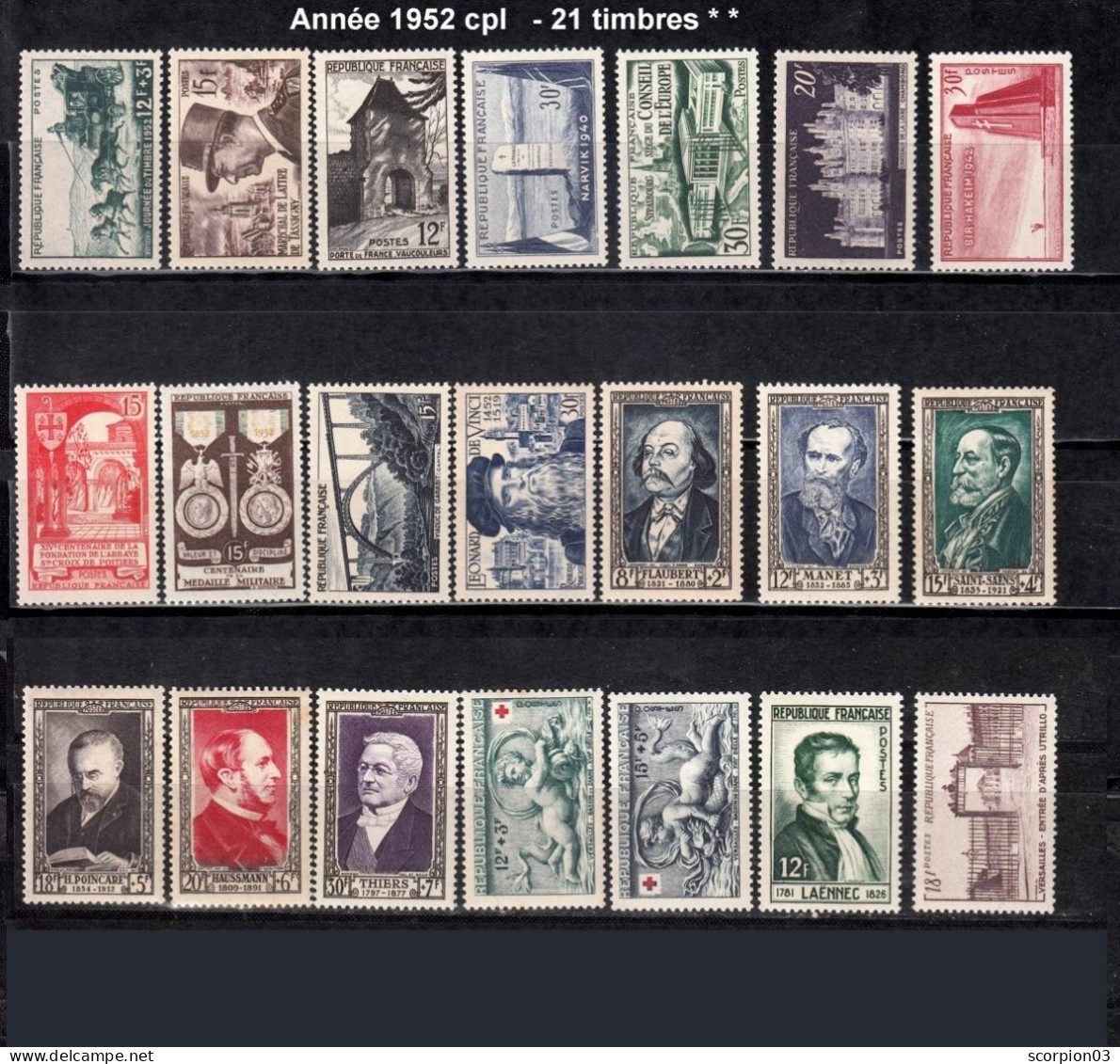 France Année Complete 1952 -21 Timbres* * TB - 1950-1959
