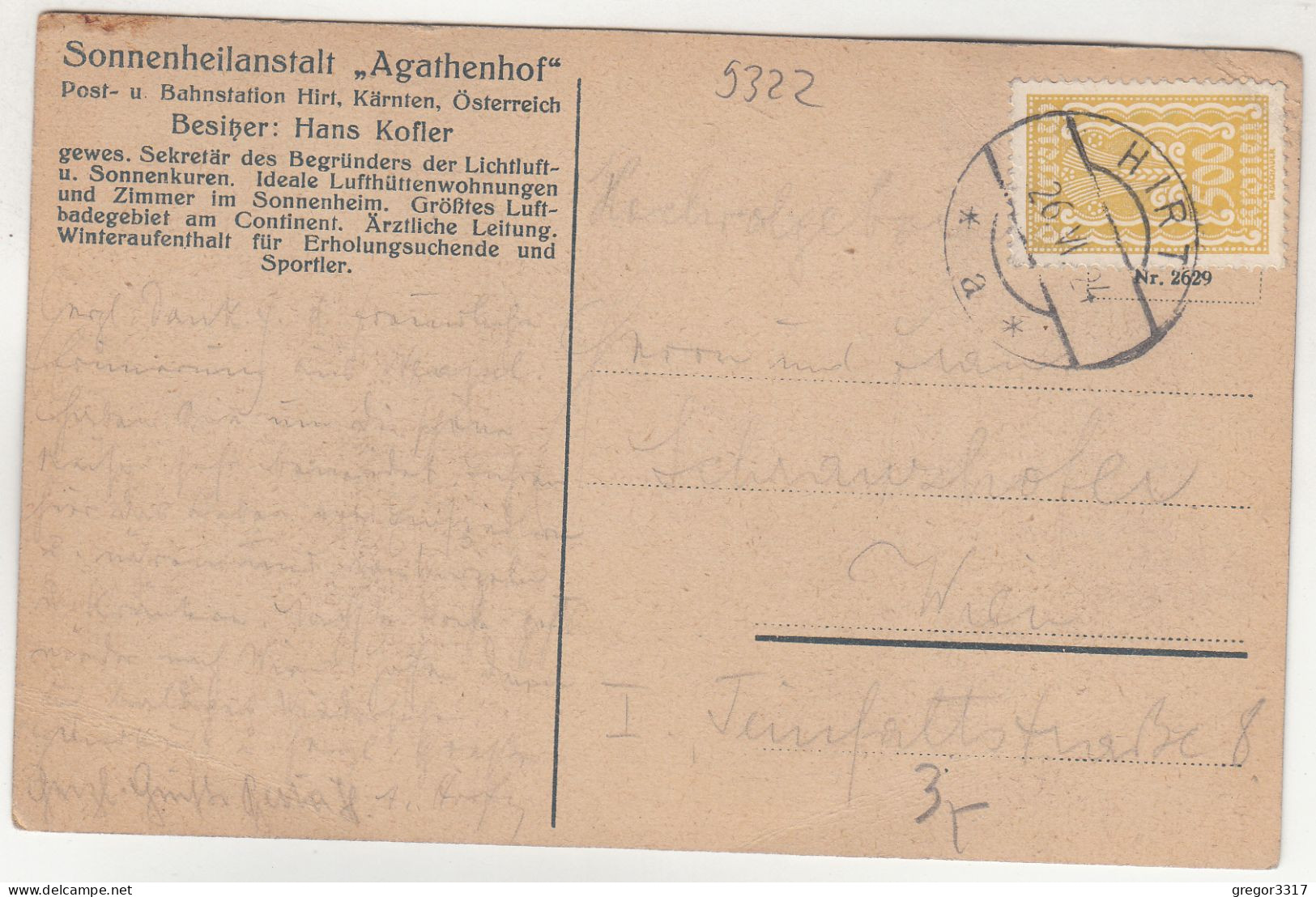 E4962) Sonnenheilanstalt AGATHENHOF - Post U. Bahnstation HIRT - FRIESACH Kärnten - 1924 - Friesach