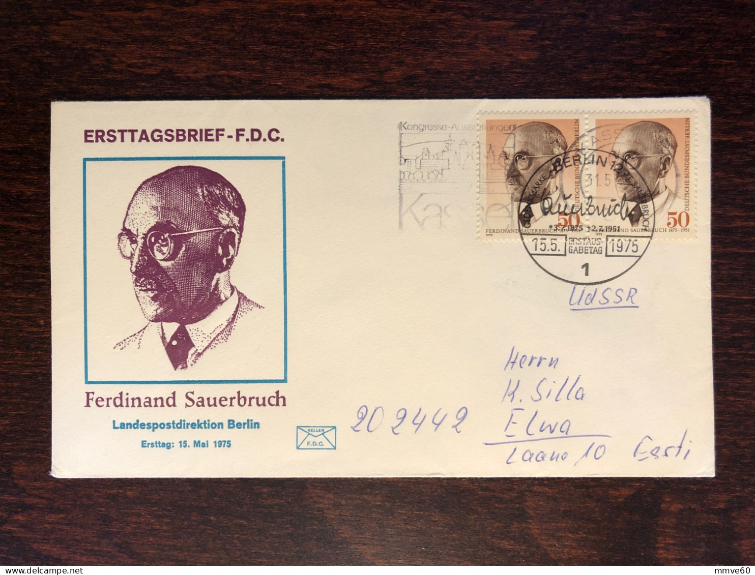 BERLIN GERMANY FDC COVER 1975 YEAR DOCTOR SAUERBRUCH SURGEON HEALTH MEDICINE STAMPS - Lettres & Documents