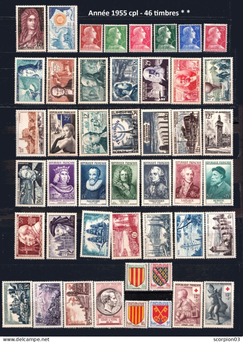 France Année Complete 1955 - 46 Timbres* * TB - 1950-1959